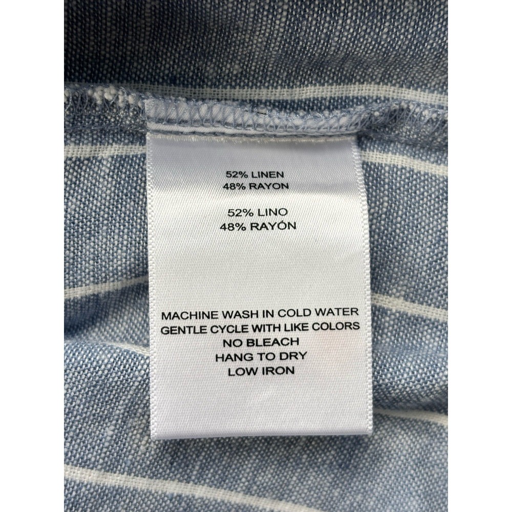 Hang Ten Button Front Shirt Womens Sz L Blue White Striped Coastal Linen Blend - Picture 3 of 9